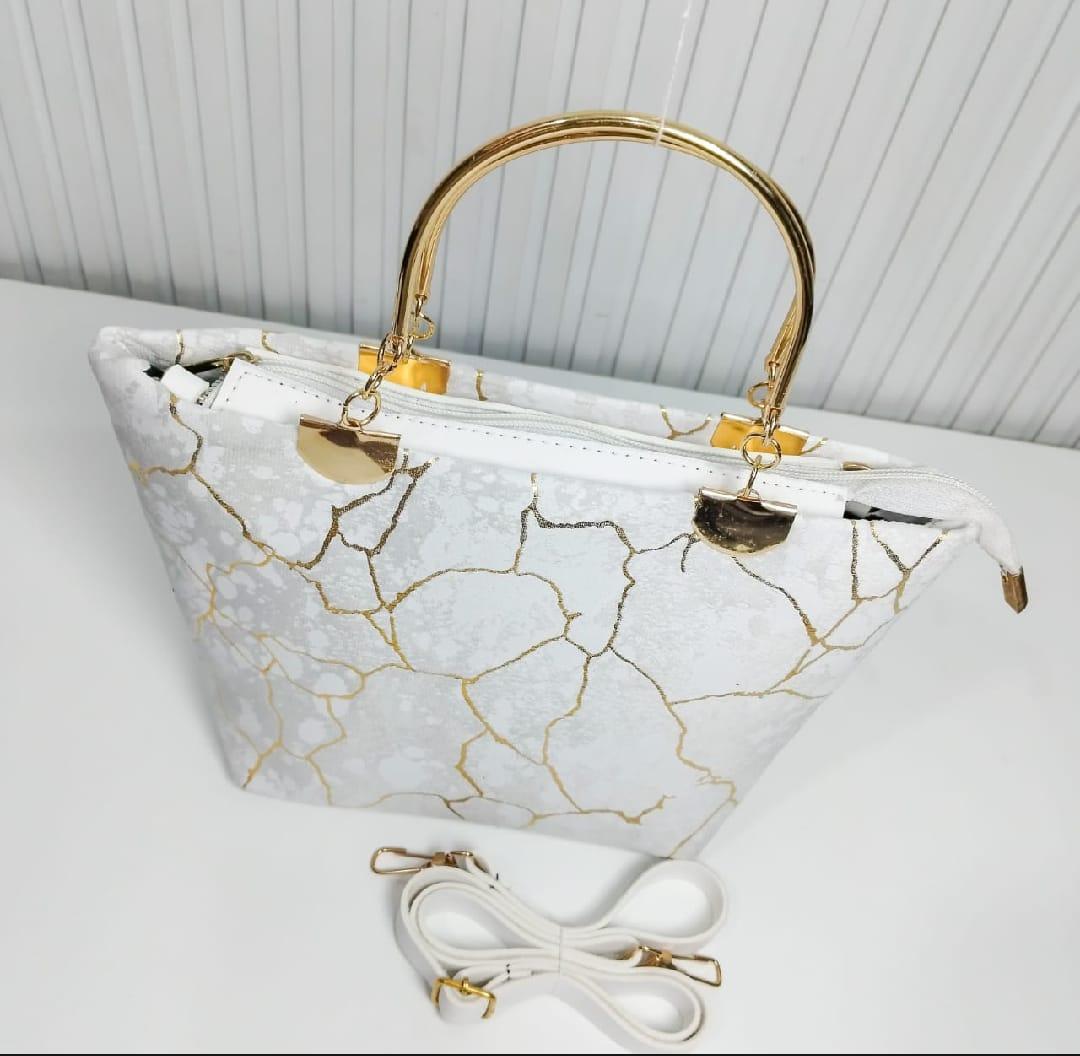 White Velvet Printed Top Handle Handbag – Girls Stylish Shoulder Bag