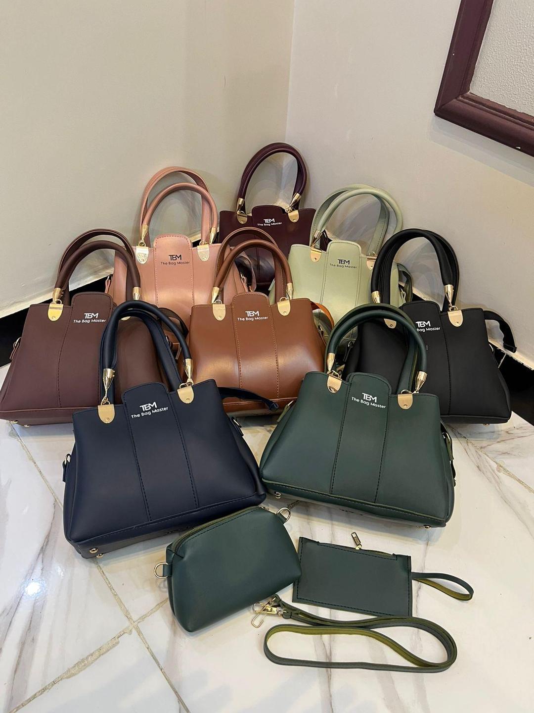 3 Pcs Rexine Top Handle Handbag Set – Stylish Women’s Shoulder & Tote Bags