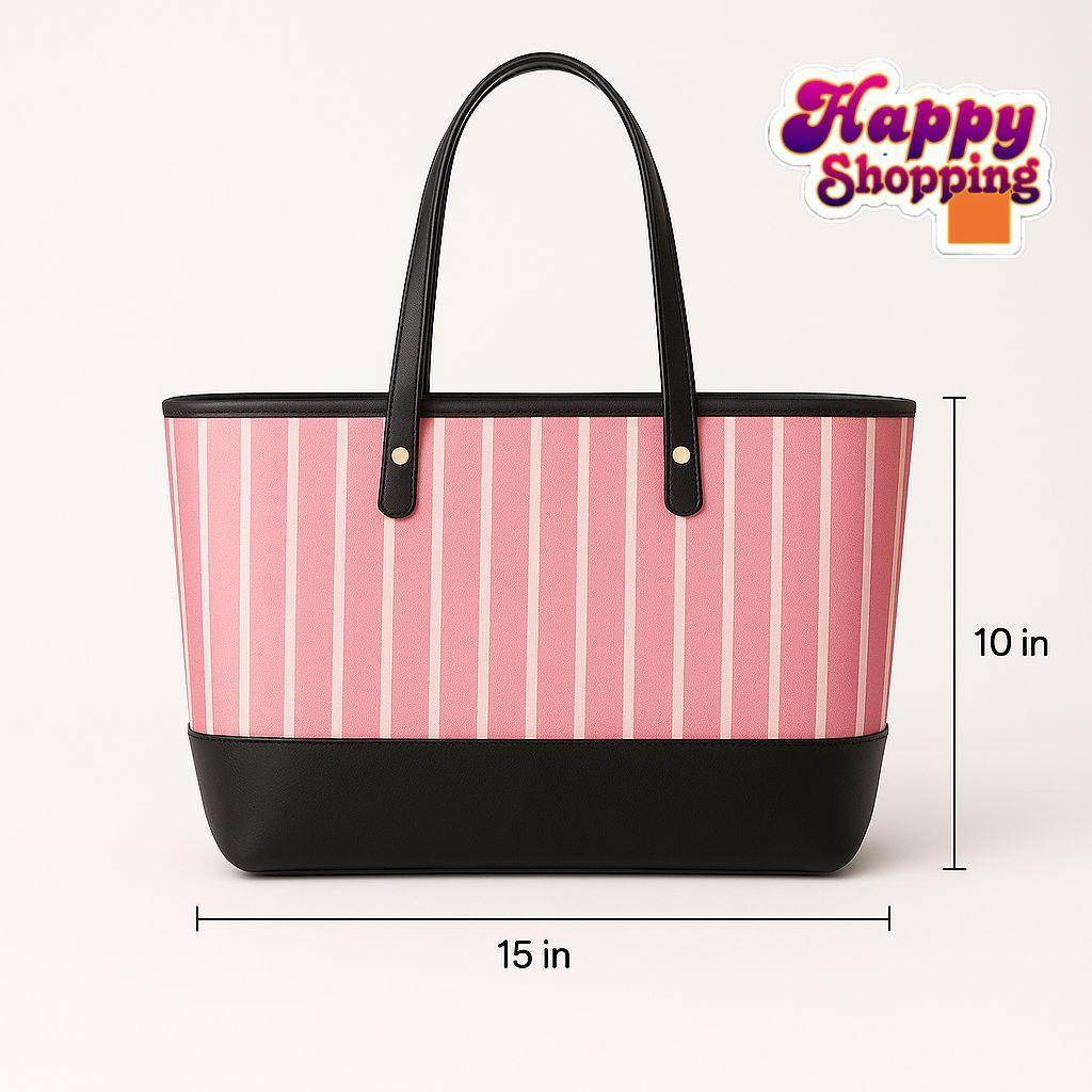 Pink Printed Rexine Tote Bag Set – Stylish Girls Top Handle Handbags