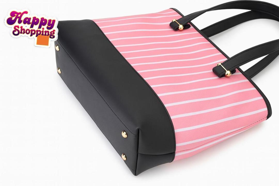Pink Printed Rexine Tote Bag Set – Stylish Girls Top Handle Handbags