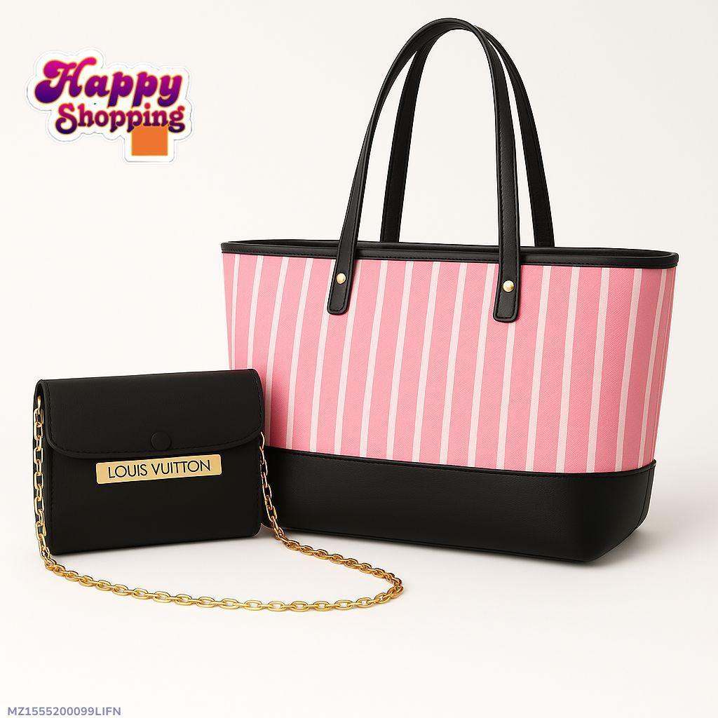 Pink Printed Rexine Tote Bag Set – Stylish Girls Top Handle Handbags