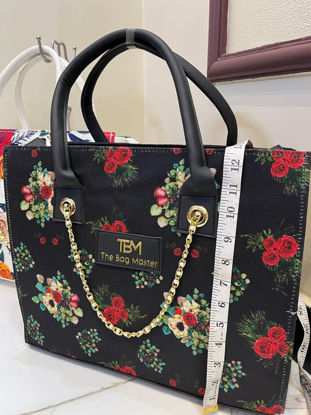 White Printed Canvas Tote Bag – Girls’ Stylish Top Handle Shoulder Bag