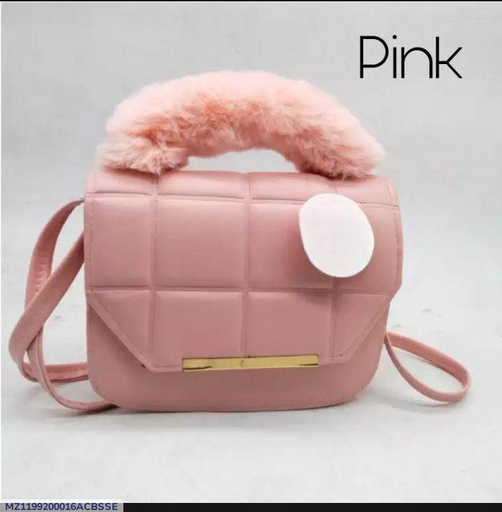 Pink Rexine Shoulder Bag – Girls’ Elegant Plain Top Handle Handbag