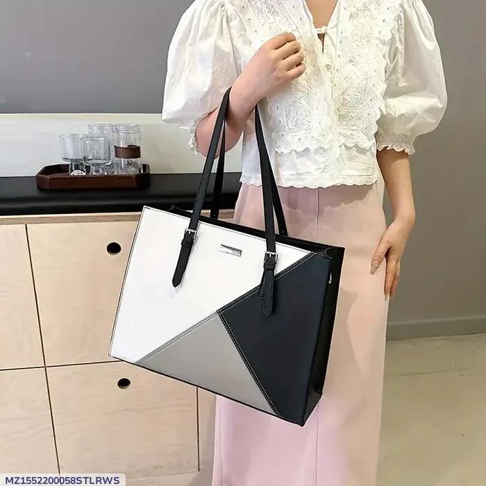 PU Leather Office Tote Bag for Women – Stylish Work Handbag with Dual Straps (Grey, White, Black)