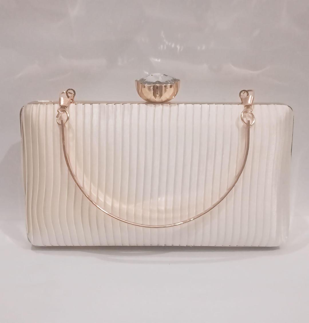 Girls' White Textured Rexine Fancy Clutch – Compact 7x4 Inches, Stylish Party & Casual Use