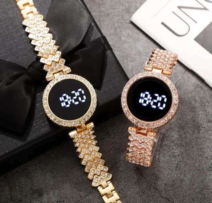 Women’s Stainless Steel Digital Watch – Quartz Movement, Water Resistant, 24-Hour Display (Black, Golden, Rose Gold, Silver)