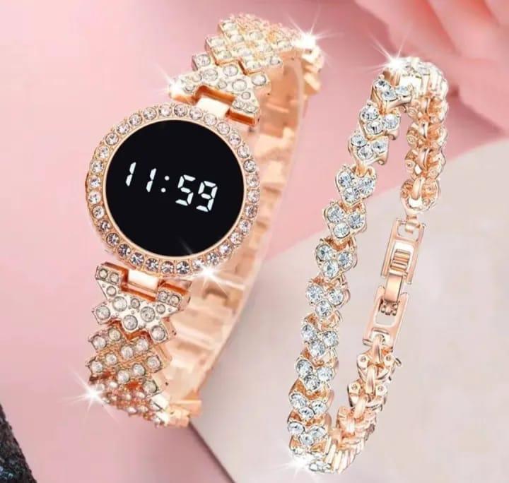 Women’s Stainless Steel Digital Watch – Quartz Movement, Water Resistant, 24-Hour Display (Black, Golden, Rose Gold, Silver)