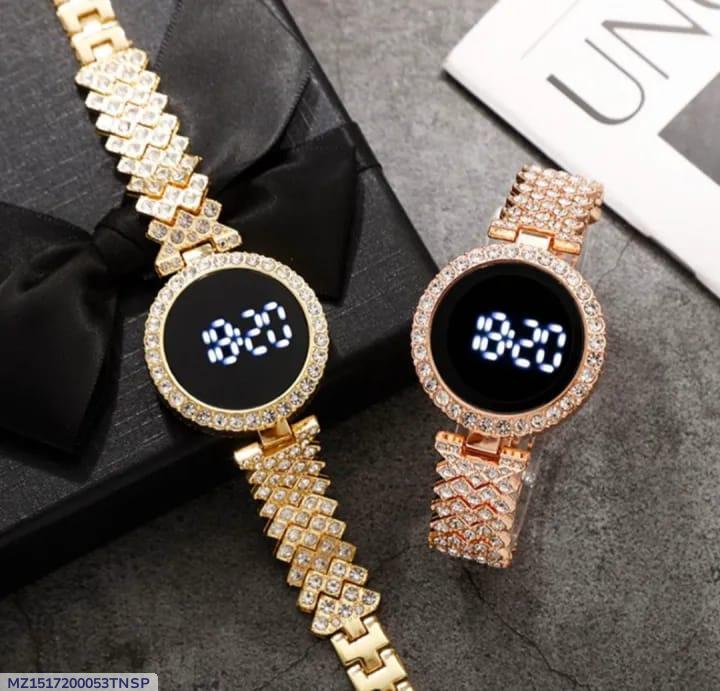 Women’s Stainless Steel Digital Watch – Quartz Movement, Water Resistant, 24-Hour Display (Black, Golden, Rose Gold, Silver)