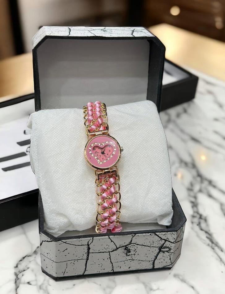 Women’s Stainless Steel Bracelet Watch – Pink Chain Strap, Quartz Movement, Water Resistant, 12-Hour Display