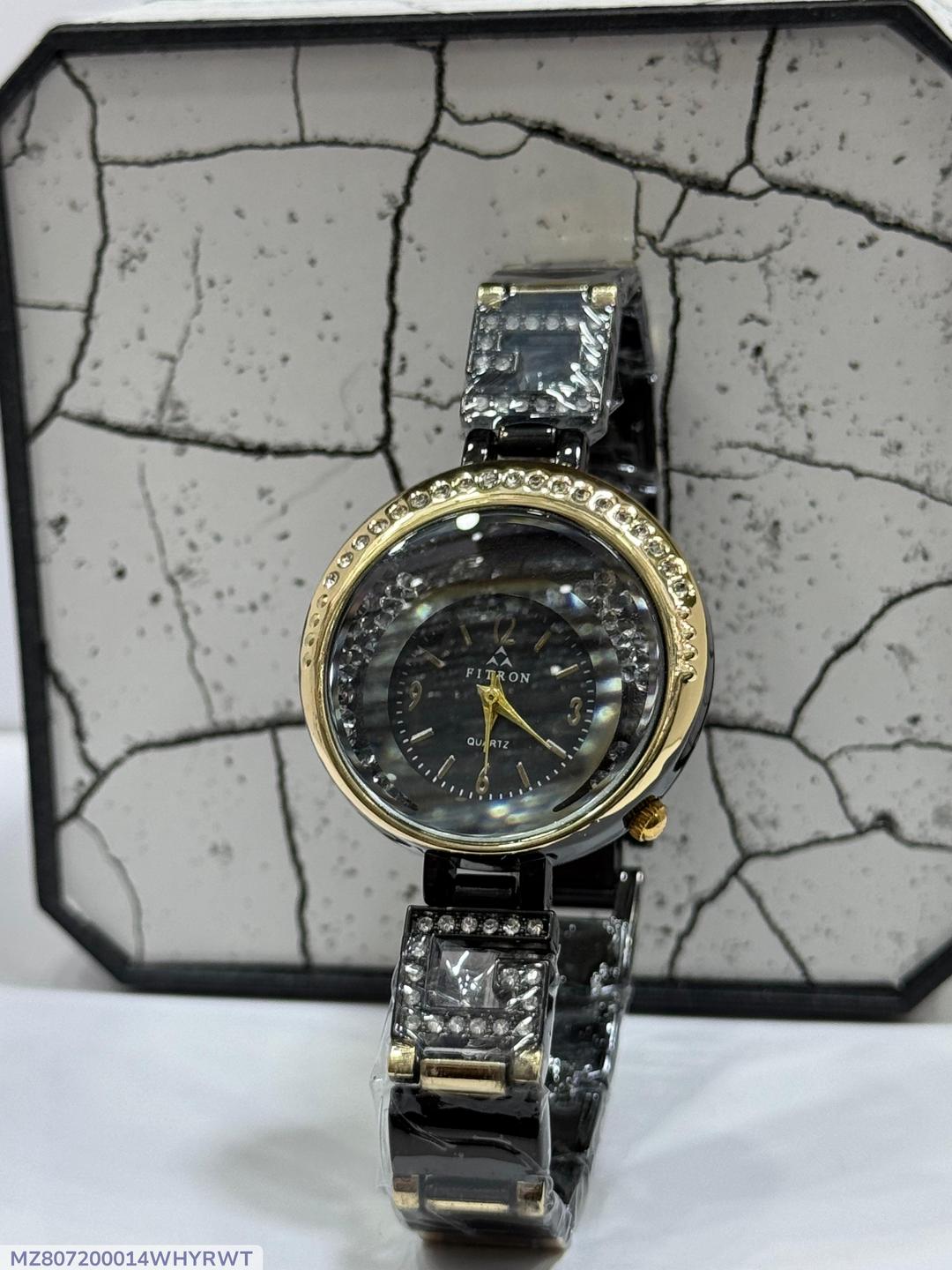 Men’s Stainless Steel Analogue Watch – Round Case, Black & Golden, 6 Inches