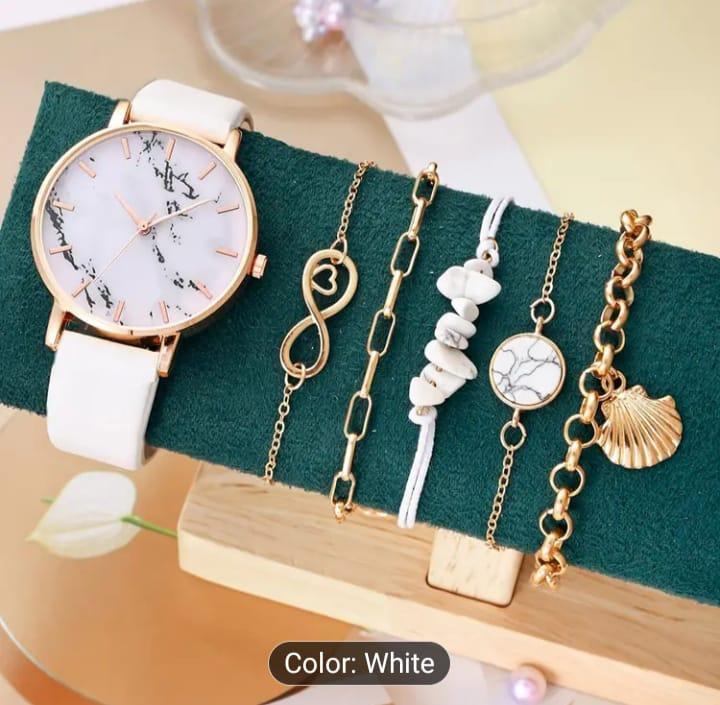 Women’s Steel Analogue Watch – White Plain Strap, Quartz Movement, Water Resistant, Round Dial