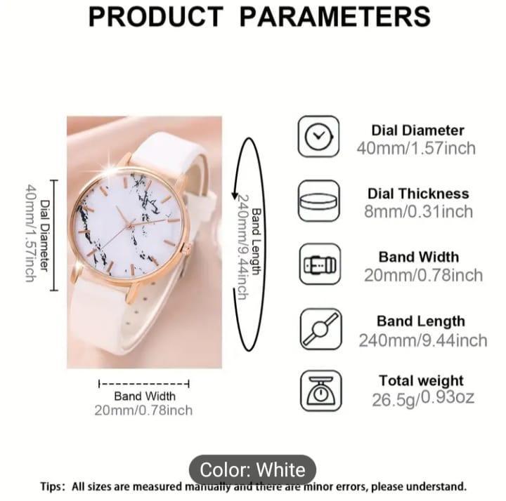 Women’s Steel Analogue Watch – White Plain Strap, Quartz Movement, Water Resistant, Round Dial