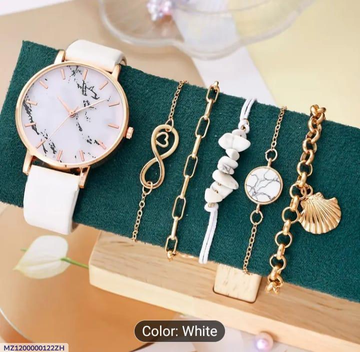 Women’s Steel Analogue Watch – White Plain Strap, Quartz Movement, Water Resistant, Round Dial