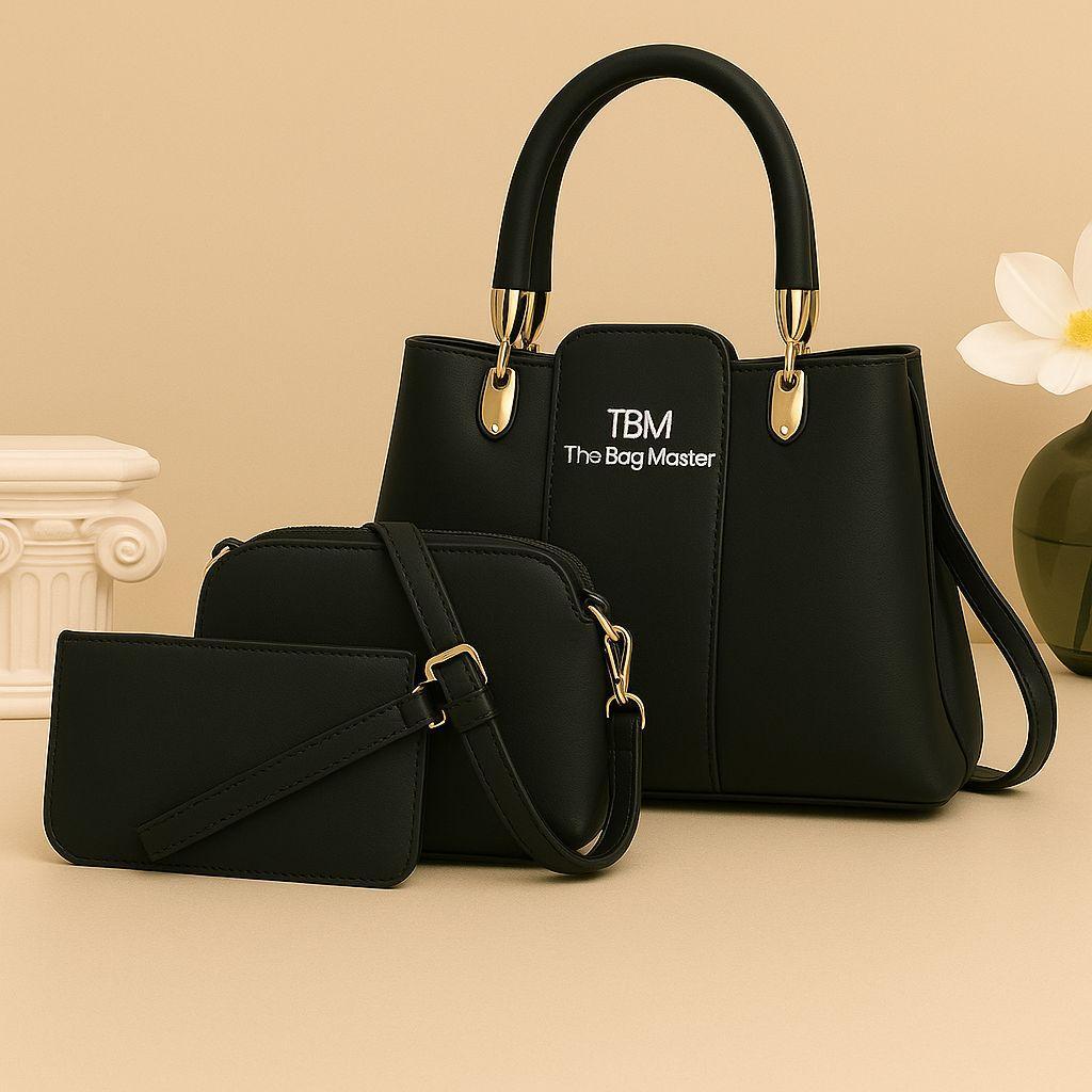 3 Pcs Rexine Top Handle Handbag Set – Stylish Women’s Shoulder & Tote Bags