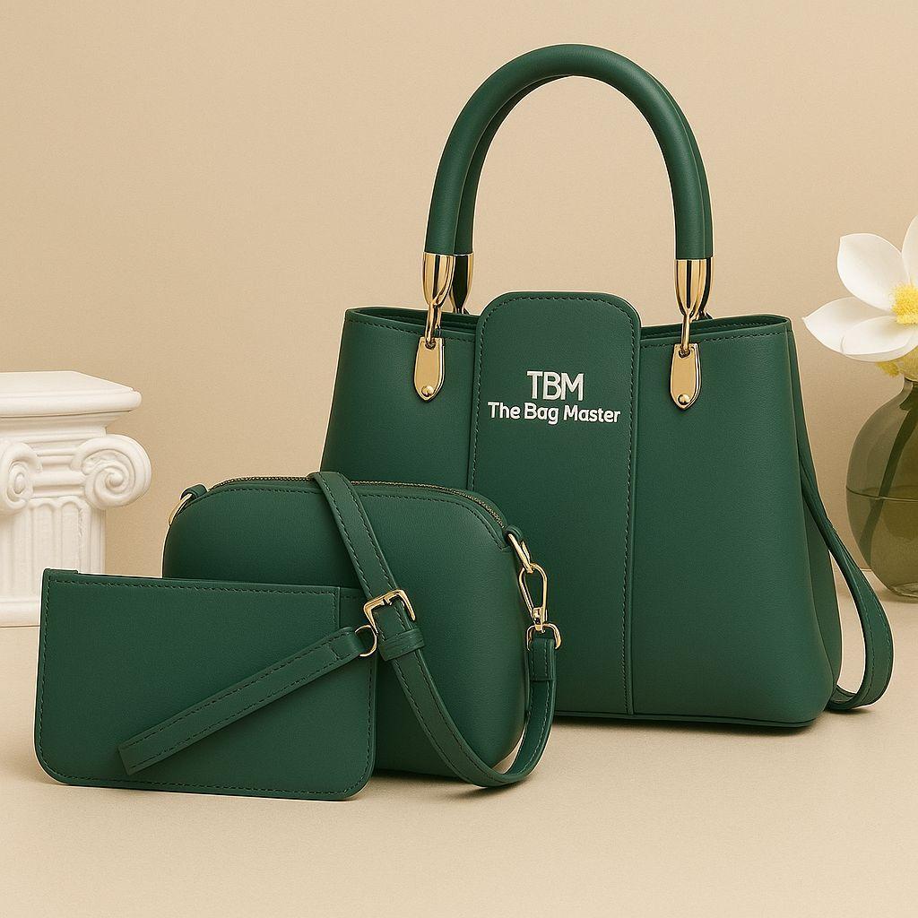 3 Pcs Rexine Top Handle Handbag Set – Stylish Women’s Shoulder & Tote Bags
