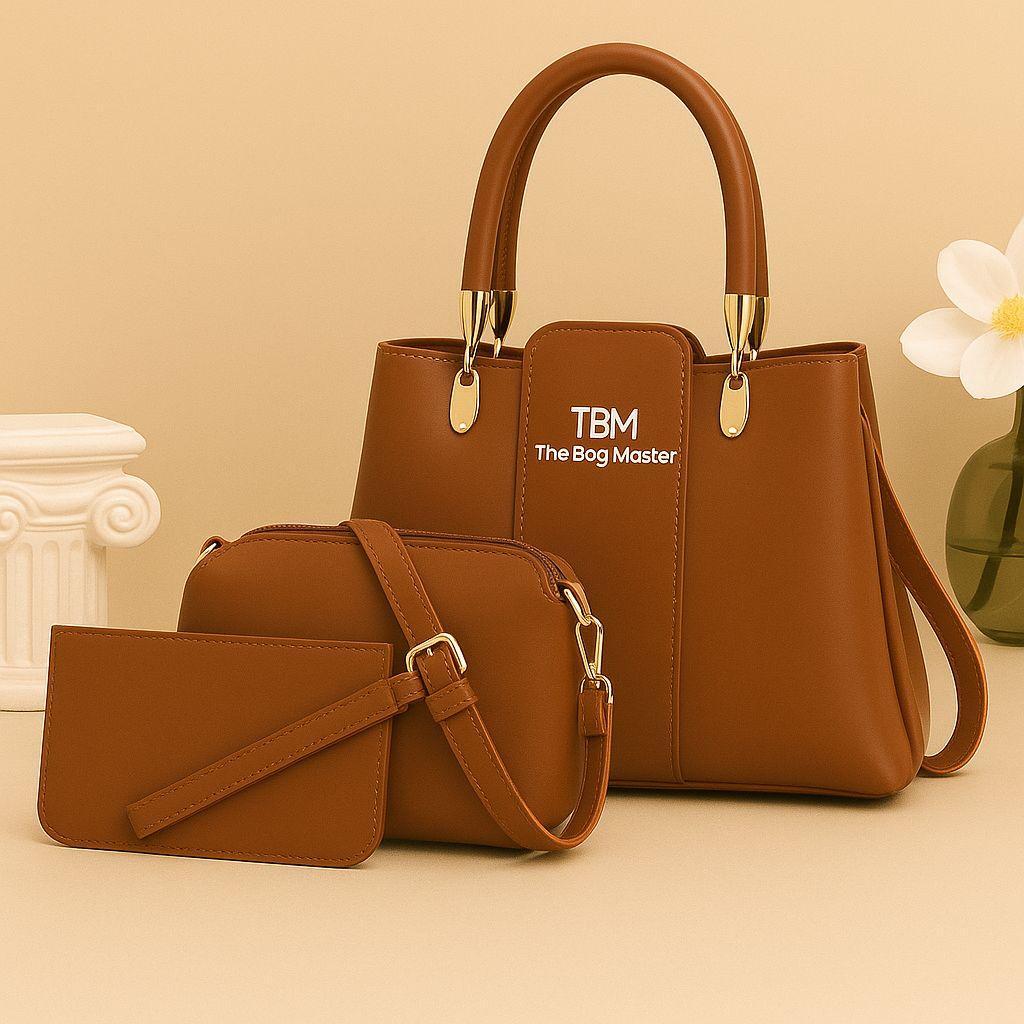 3 Pcs Rexine Top Handle Handbag Set – Stylish Women’s Shoulder & Tote Bags