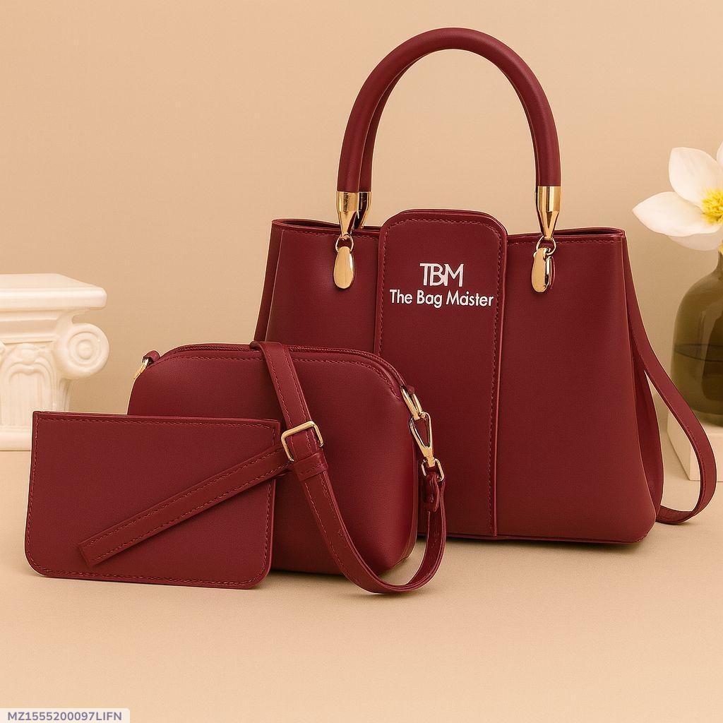 3 Pcs Rexine Top Handle Handbag Set – Stylish Women’s Shoulder & Tote Bags