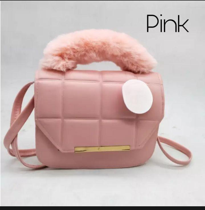Pink Rexine Shoulder Bag – Girls’ Elegant Plain Top Handle Handbag