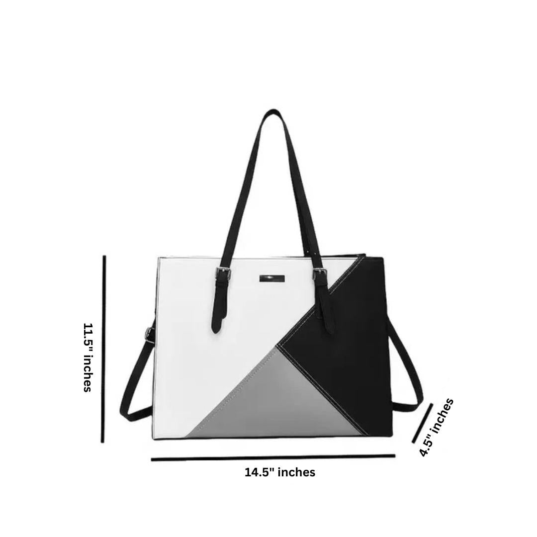 PU Leather Office Tote Bag for Women – Stylish Work Handbag with Dual Straps (Grey, White, Black)