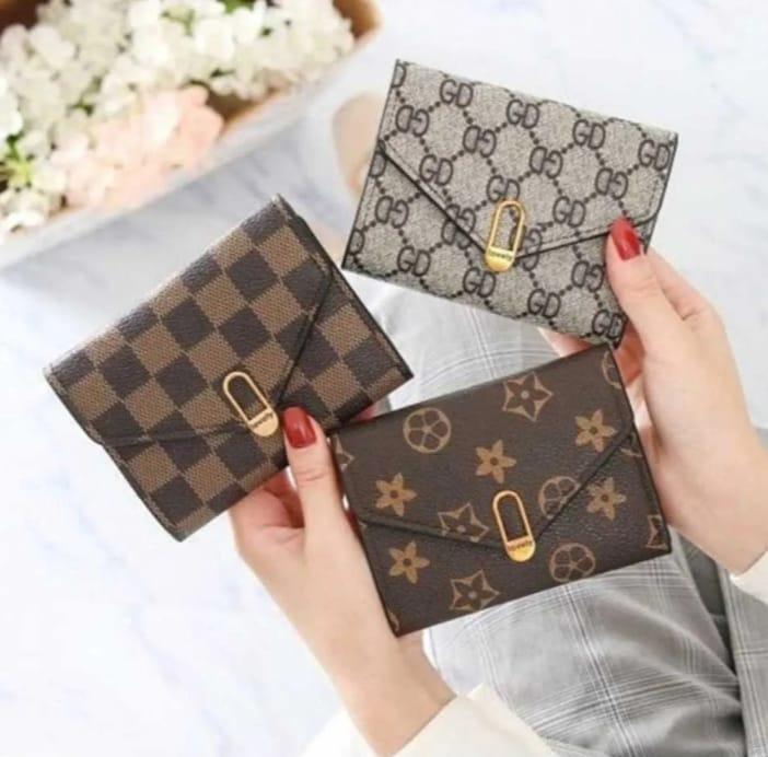 Women’s Printed Leather Wallet Set – 3 Pcs Casual Wallets in Brown, Grey, Black & White