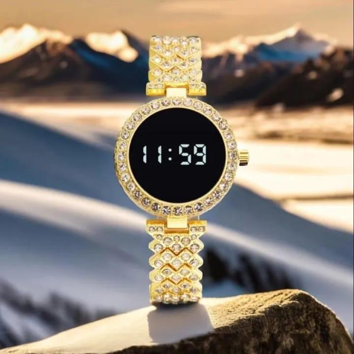 Women’s Stainless Steel Digital Watch – Quartz Movement, Water Resistant, 24-Hour Display (Black, Golden, Rose Gold, Silver)