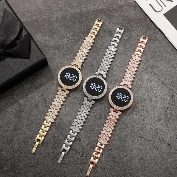 Women’s Stainless Steel Digital Watch – Quartz Movement, Water Resistant, 24-Hour Display (Black, Golden, Rose Gold, Silver)