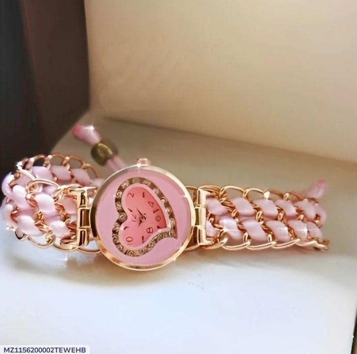 Women’s Stainless Steel Bracelet Watch – Pink Chain Strap, Quartz Movement, Water Resistant, 12-Hour Display