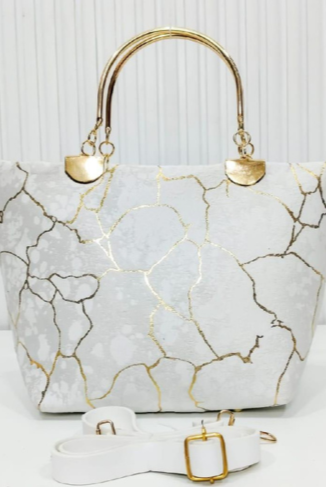 White Velvet Printed Top Handle Handbag – Girls Stylish Shoulder Bag