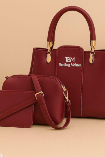 3 Pcs Rexine Top Handle Handbag Set – Stylish Women’s Shoulder & Tote Bags