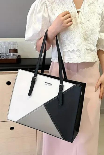 PU Leather Office Tote Bag for Women – Stylish Work Handbag with Dual Straps (Grey, White, Black)