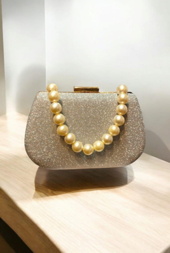 Bridal Textured Rexine Clutch for Women – Silver & Golden Wedding Evening Bag
