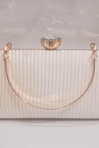 Girls' White Textured Rexine Fancy Clutch – Compact 7x4 Inches, Stylish Party & Casual Use
