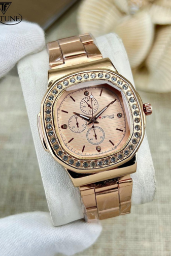 Women’s Rose Gold Stainless Steel Chain Watch – Square Dial, Quartz Movement, Water Resistant