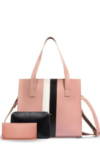 Rexine Handbag Set – Women’s Top Handle Bag with Makeup Pouch & Wallet